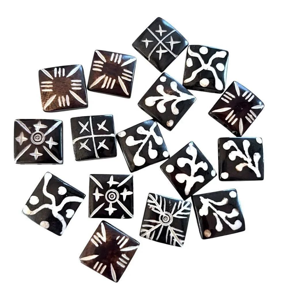 Indonesian Batik Bone Square Beads Three Strand